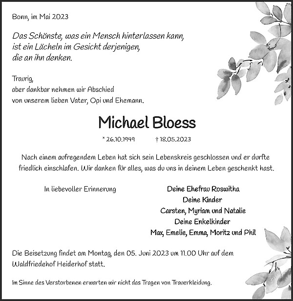 Obituary Michael Bloess, Bonn