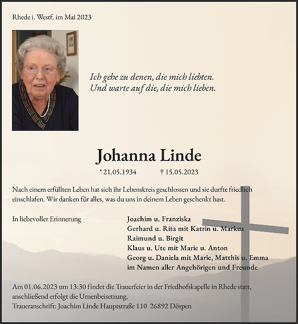 Obituary Johanna Linde