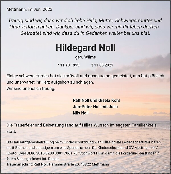 Obituary Hildegard Noll