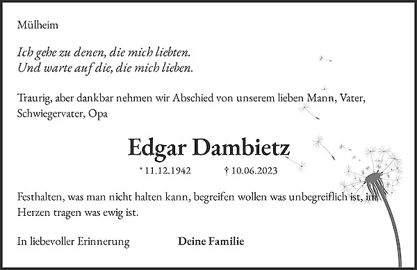 Obituary Edgar Dambietz, Mülheim