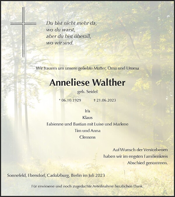 Obituary Anneliese Walther