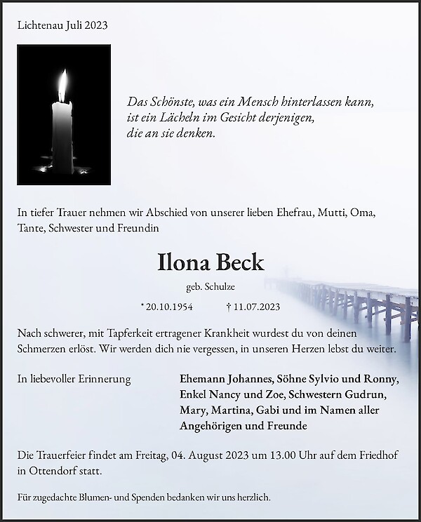 Traueranzeige von Ilona Beck, Lichtenau