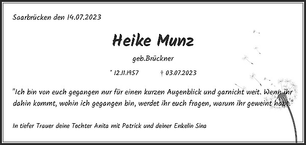 Obituary Heike Munz, Saarbrücken