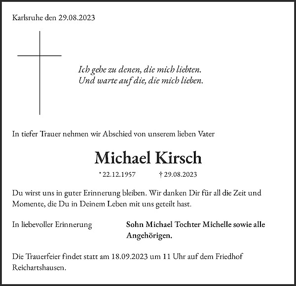 Traueranzeige von Michael Kirsch, Karlsruhe