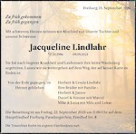 Traueranzeige Jacqueline Lindlahr