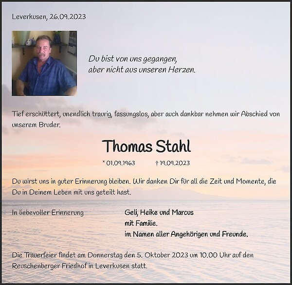 Obituary Thomas Stahl, Leverkusen