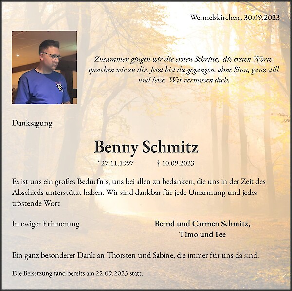 Traueranzeige von Benny Schmitz