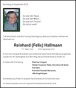 Obituary Reinhard (Felix) Hallmann, Nürnberg