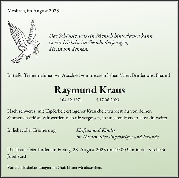 Obituary Raymund Kraus, Mosbach