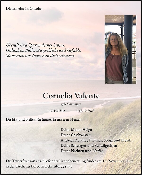 Obituary Cornelia Valente, Ellenberg, Dietenheim