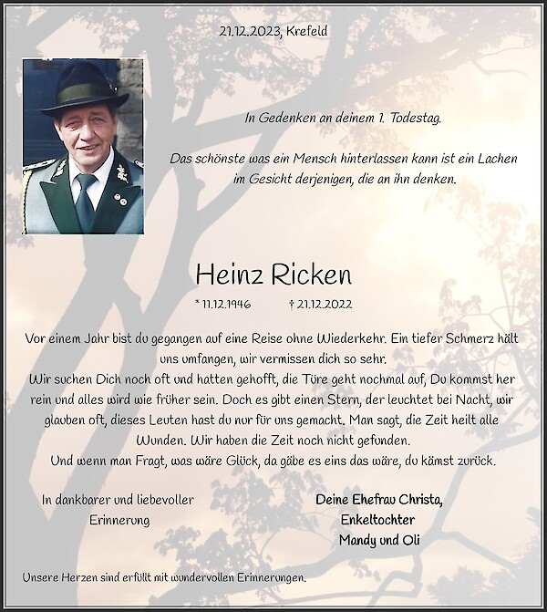 Traueranzeige von Heinz Ricken