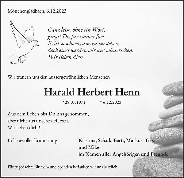 Obituary Harald Herbert Henn, Mönchengladbach