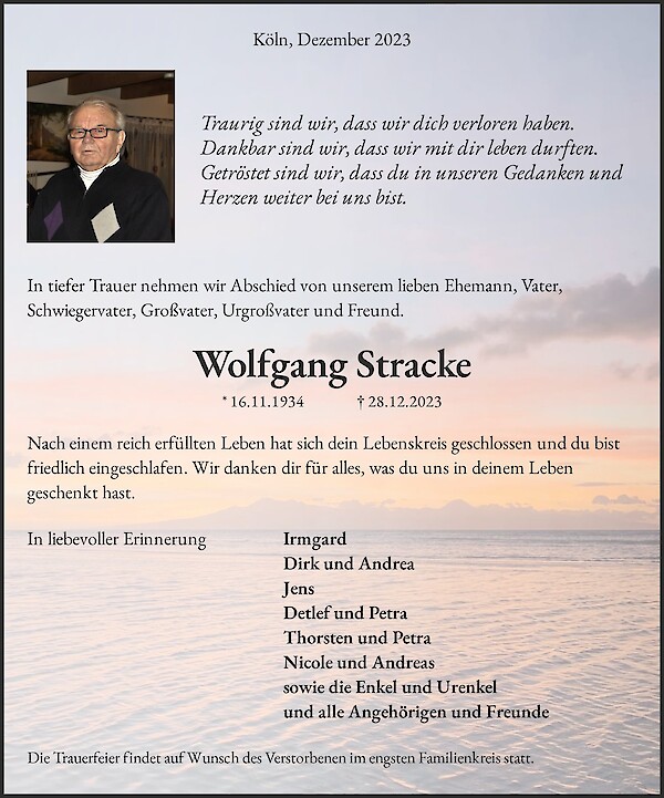 Traueranzeige von Wolfgang Stracke