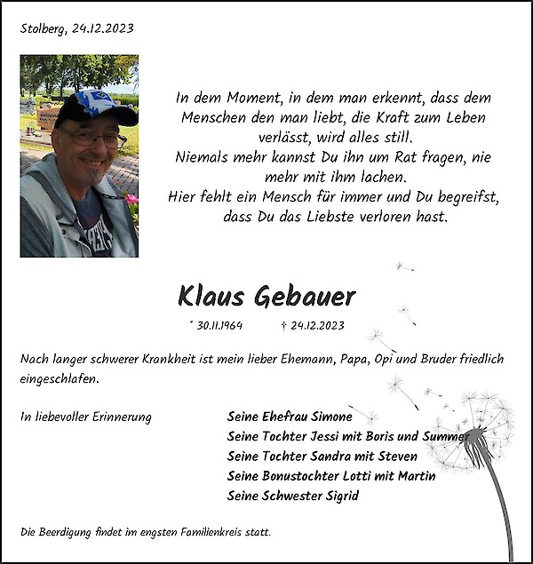 Traueranzeige von Klaus Gebauer, Bergheim