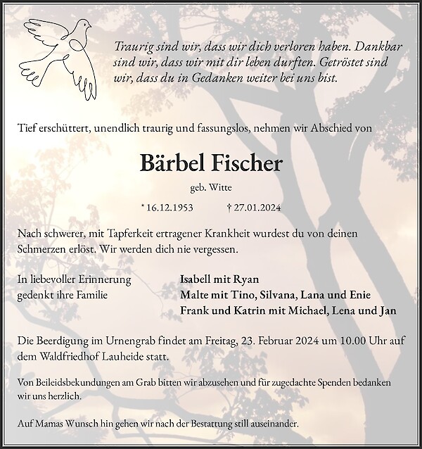 Obituary Bärbel Fischer, Münster