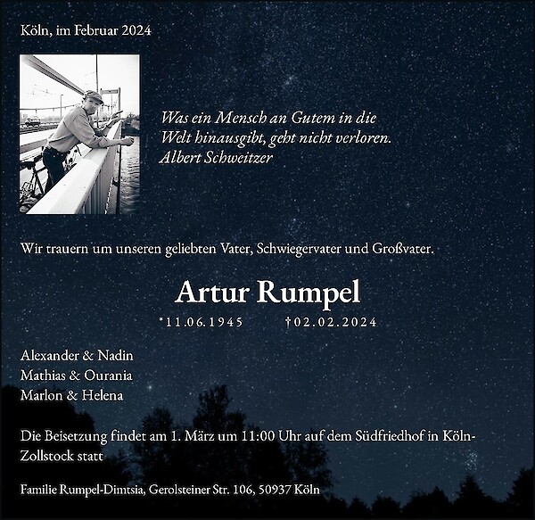 Obituary Artur Rumpel, Köln