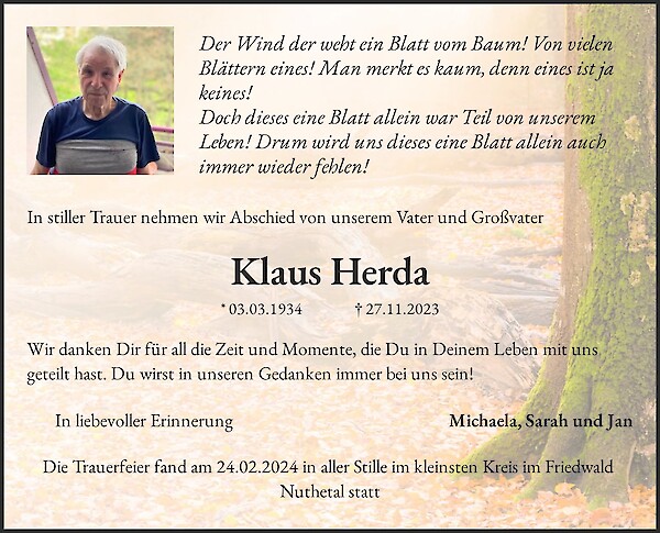 Obituary Klaus Herda