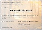 Obituary Dr. Leonhardt Wetzel, Remptendorf