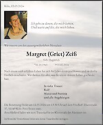 Obituary Margret (Griet) Zeiß, Köln