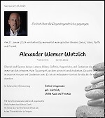 Obituary Alexander Werner Wetzlich, Schweiz