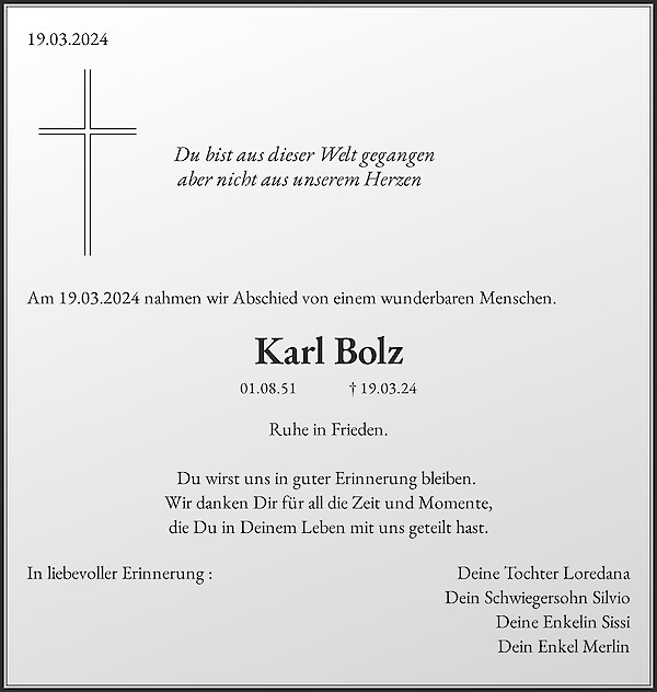 Traueranzeige von Karl Bolz