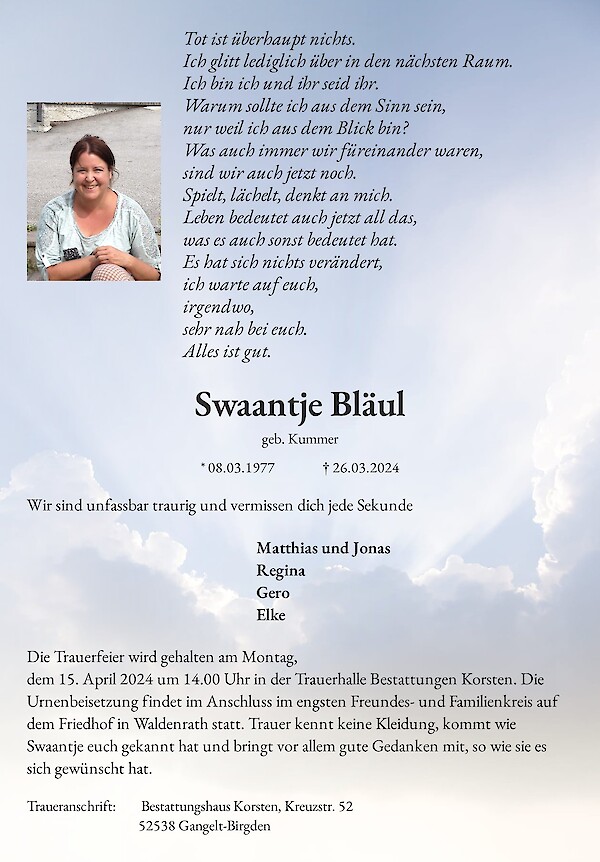 Obituary Swaantje Bläul