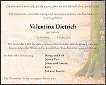 Traueranzeige Valentina Dietrich