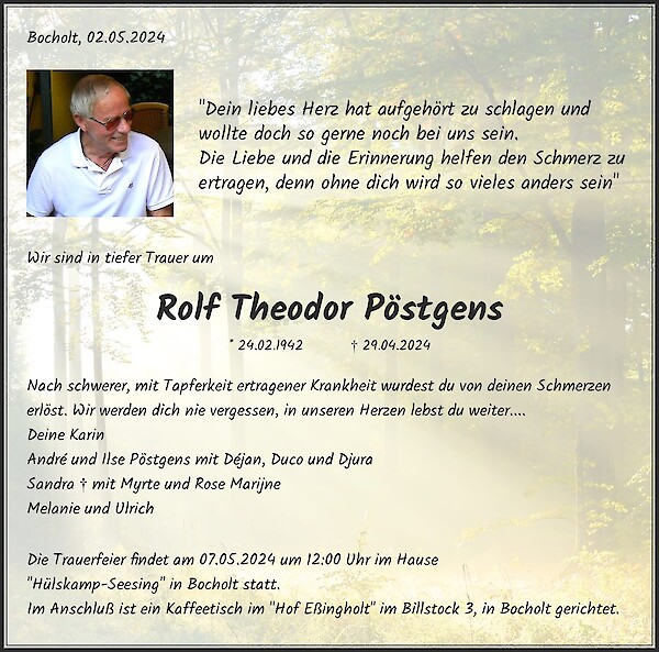 Obituary Rolf Theodor Pöstgens, Bocholt