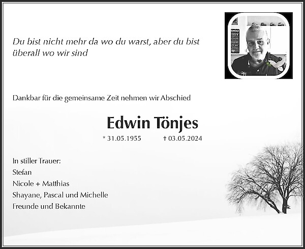 Traueranzeige von Edwin Tönjes, Beverstedt