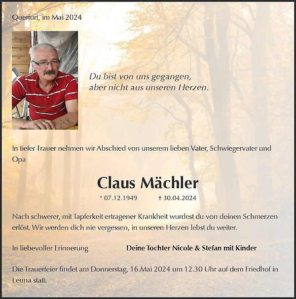 Traueranzeige von Claus Mächler, Leuna