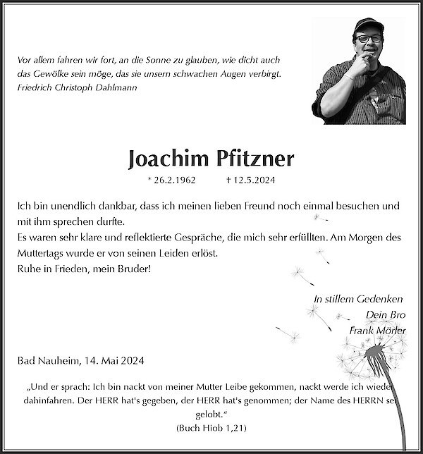 Obituary Joachim Pfitzner, Bad Nauheim