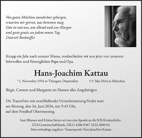 Traueranzeige von Hans-Joachim Kattau, München