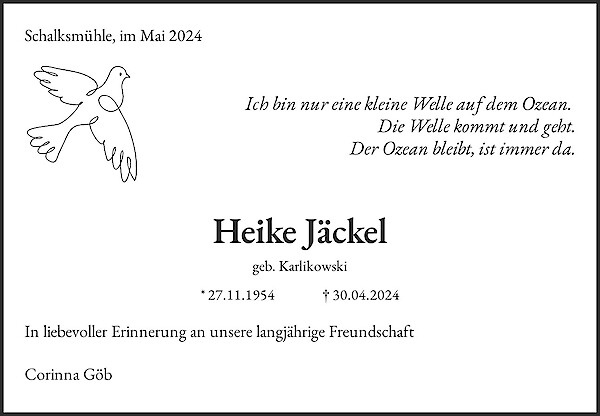 Traueranzeige von Heike Jäckel, Schalksmühle