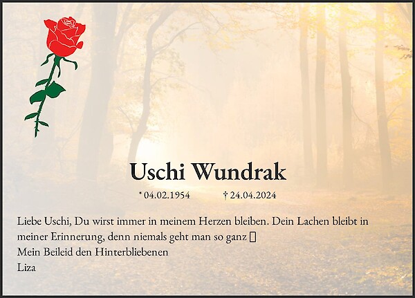 Obituary Uschi Wundrak, Mühlheim am Main