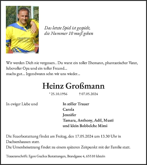 Traueranzeige von Heinz Großmann, Idstein-Wörsdorf