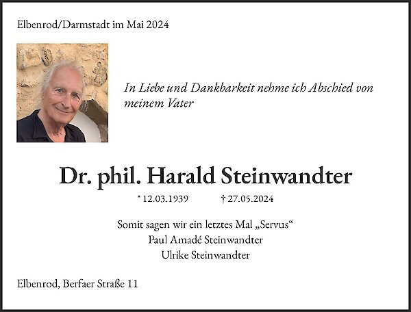 Traueranzeige von Dr. phil. Harald Steinwandter