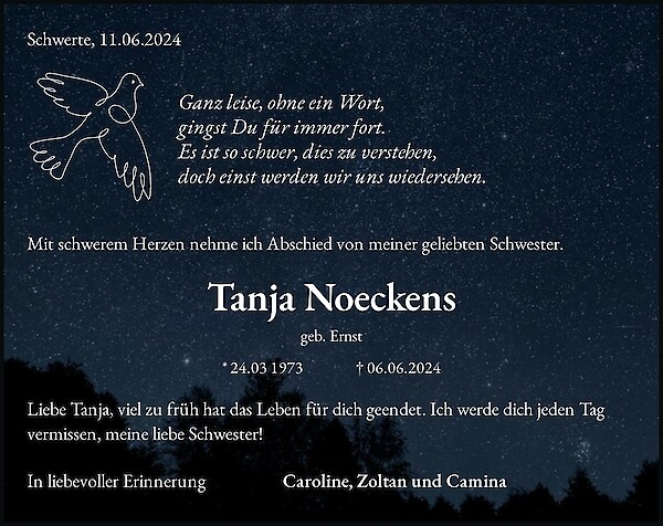 Traueranzeige von Tanja Noeckens, Lüdinghausen