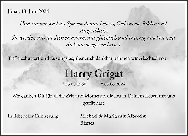 Traueranzeige von Harry Grigat