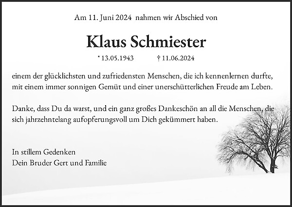 Obituary Klaus Schmiester, Oldenburg