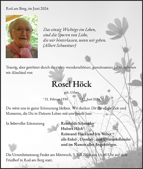 Traueranzeige von Rosel Höck