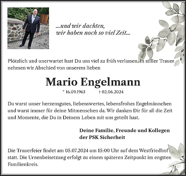 Traueranzeige von Mario Engelmann