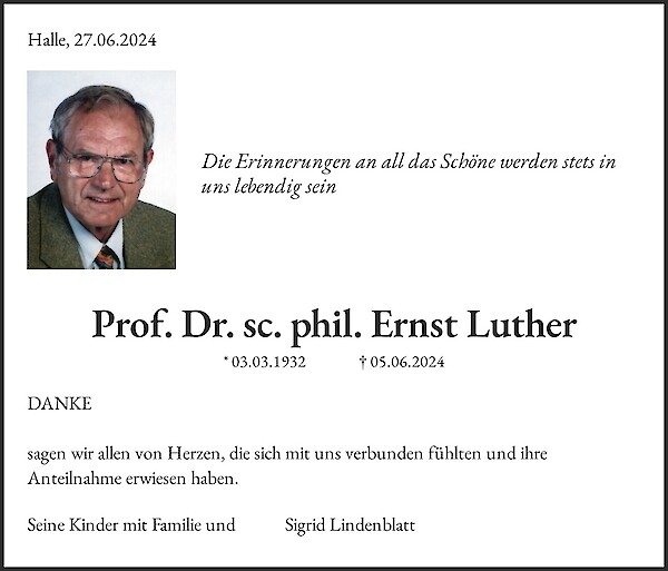 Obituary Prof. Dr. sc. phil. Ernst Luther