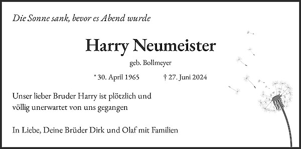 Traueranzeige von Harry Neumeister