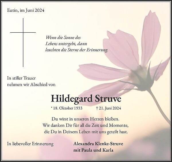 Traueranzeige von Hildegard Struve