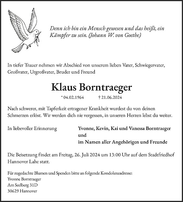 Traueranzeige von Klaus Borntraeger