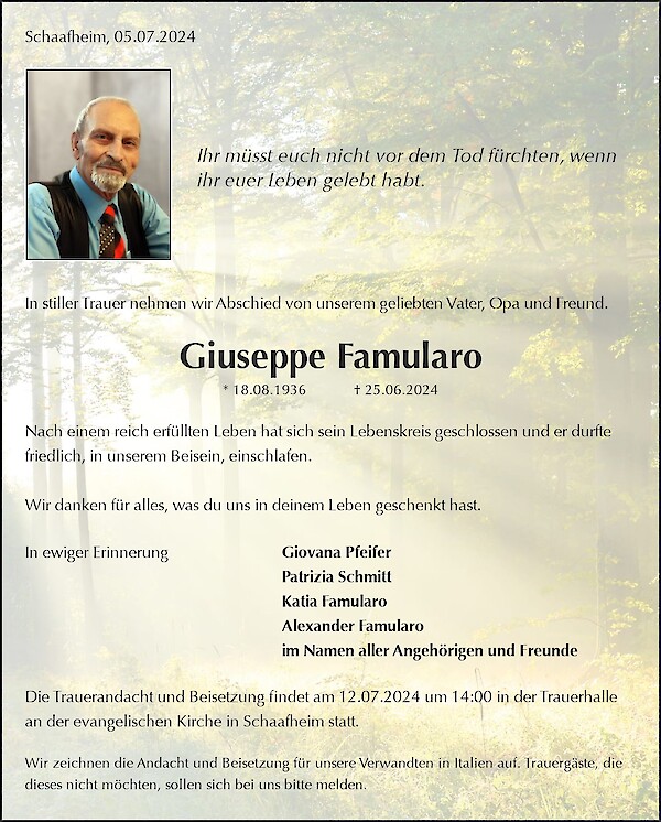 Obituary Giuseppe Famularo, Schaafheim