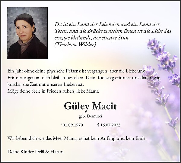 Traueranzeige von Güley Macit