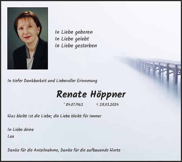 Traueranzeige von Renate Höppner