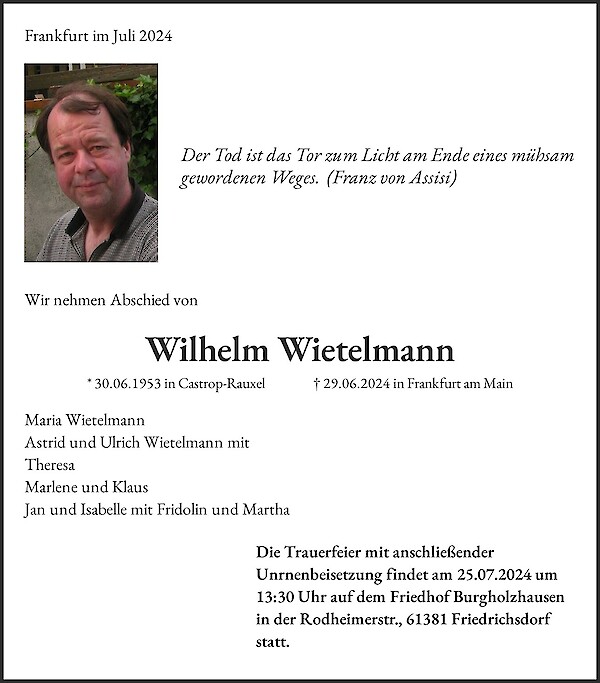 Obituary Wilhelm Wietelmann