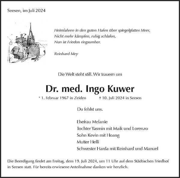 Traueranzeige von Dr. med. Ingo Kuwer